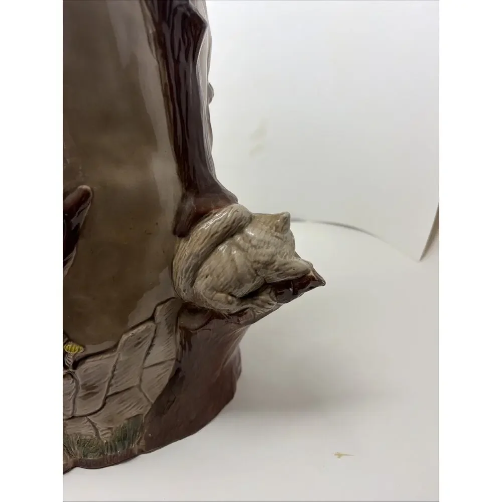 Ceramic Umbrella Stand Mid Century Majolica Raccoon in Tree 3D Woodland